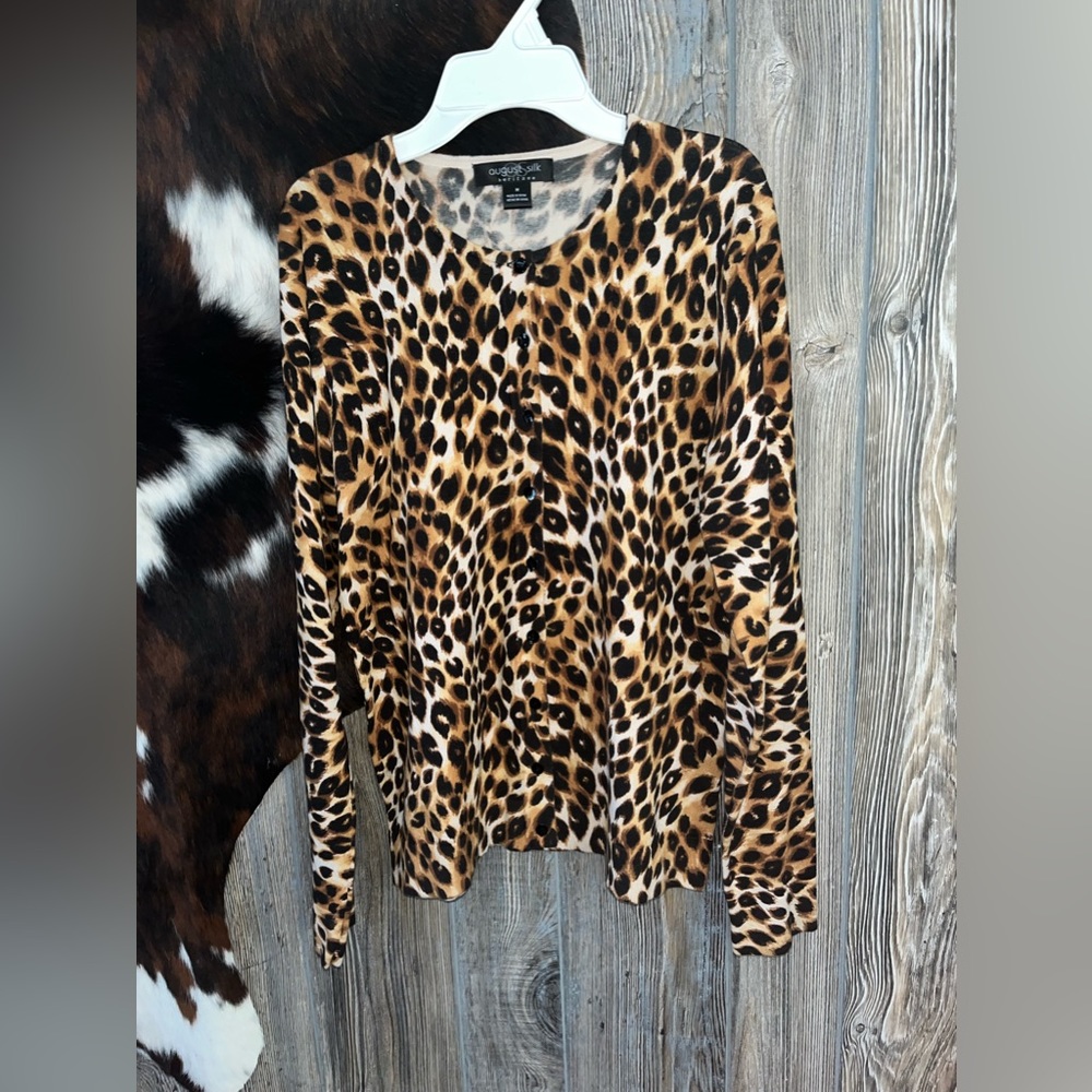 August Silk button up cardigan shirt size medium cheetah print